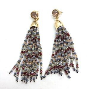 3/$30 GLASS SEED BEADS TASSEL EARRINGS DANGLE DROP GOLD TONE MUTED COLOR